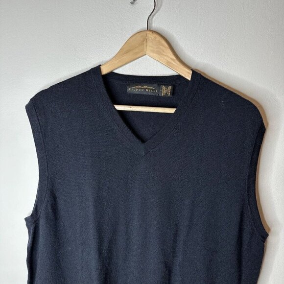 Eildon Hills 90’s Mens Sweater Sleeveless Vest V-Neck Black Merino‎ Wool Size L - Picture 2 of 6